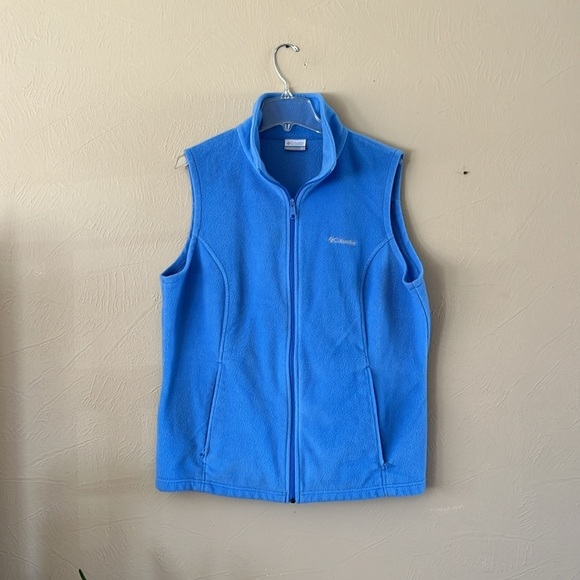 Columbia Fleece Zip Up Vest Zipper Front Pockets Sky Blue Size 1X Collared - Picture 2 of 13
